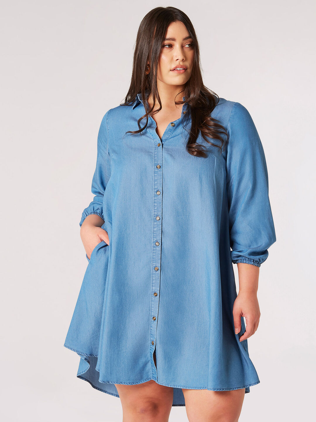 Image of Curve Denim Shirt Mini Dress
