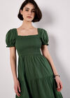 Cotton Tiered Milkmaid Midi Dress, Green, large