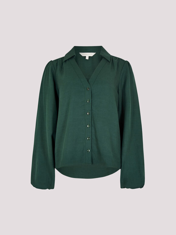 Balloon Sleeve Blouse, Green, large
