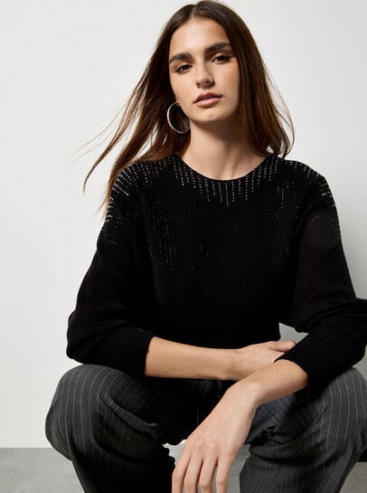 Rhinestone Embellished Batwing Jumper