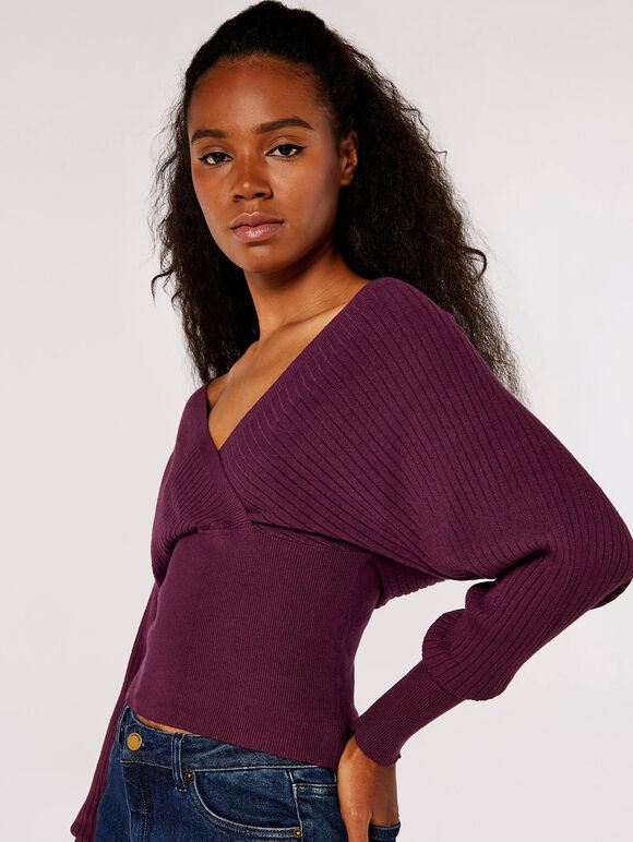 Bar Back Batwing Jumper, Purple, large