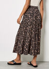 Leaf Print Tiered Midi Skirt, Brown, large