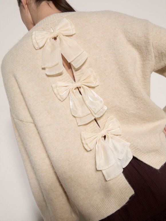 Bow Back Soft Jumper, Stone, large