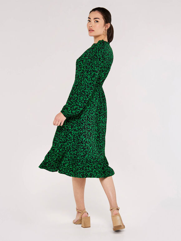 Silhouette Leaf Frill  Dress, Black, large