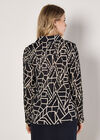 Geo Print Sheer Plisse Shirt, Black, large