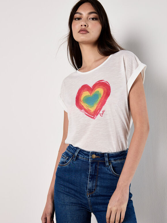 Heart Print Graphic T-Shirt, Assorted, large