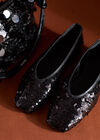 Sequin Embellished Ballerina Shoes, Black, large