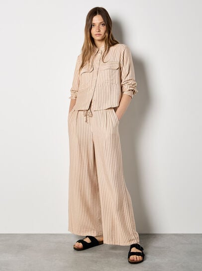 Pinstripe Wide-Leg Trousers