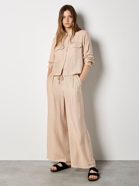Pinstripe Wide-Leg Trousers