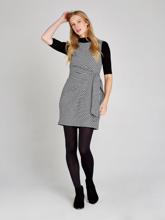 Black Houndstooth Side Knot Dress, Black, large