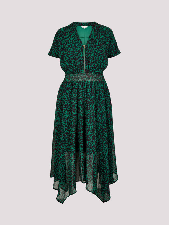 Abstract Squares Chiffon Midi Dress, Green, large