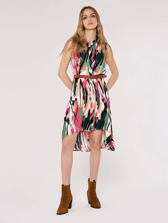 High-Low Shirt Mini Dress, Green, large