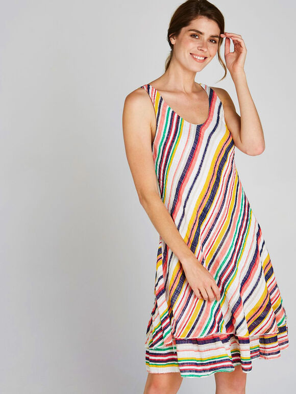 Cream Striped Double Layer Dress, Cream, large