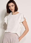 Ruffle Sleeve Textured T-Shirt, Cream, large