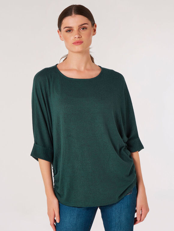 Soft Touch Drawstring Knit Top, Green, large