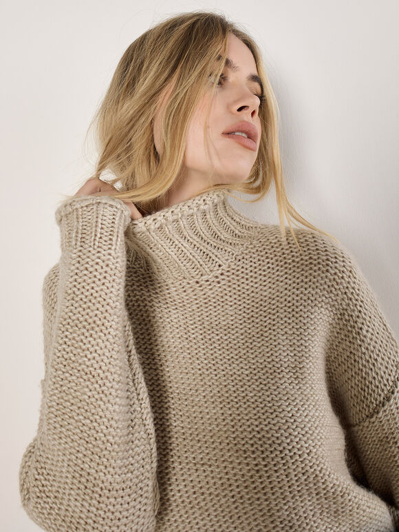 Oversized Chunky Knit Jumper, Stone, large