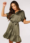 Ruffle Shirt Mini Dress, Khaki, large