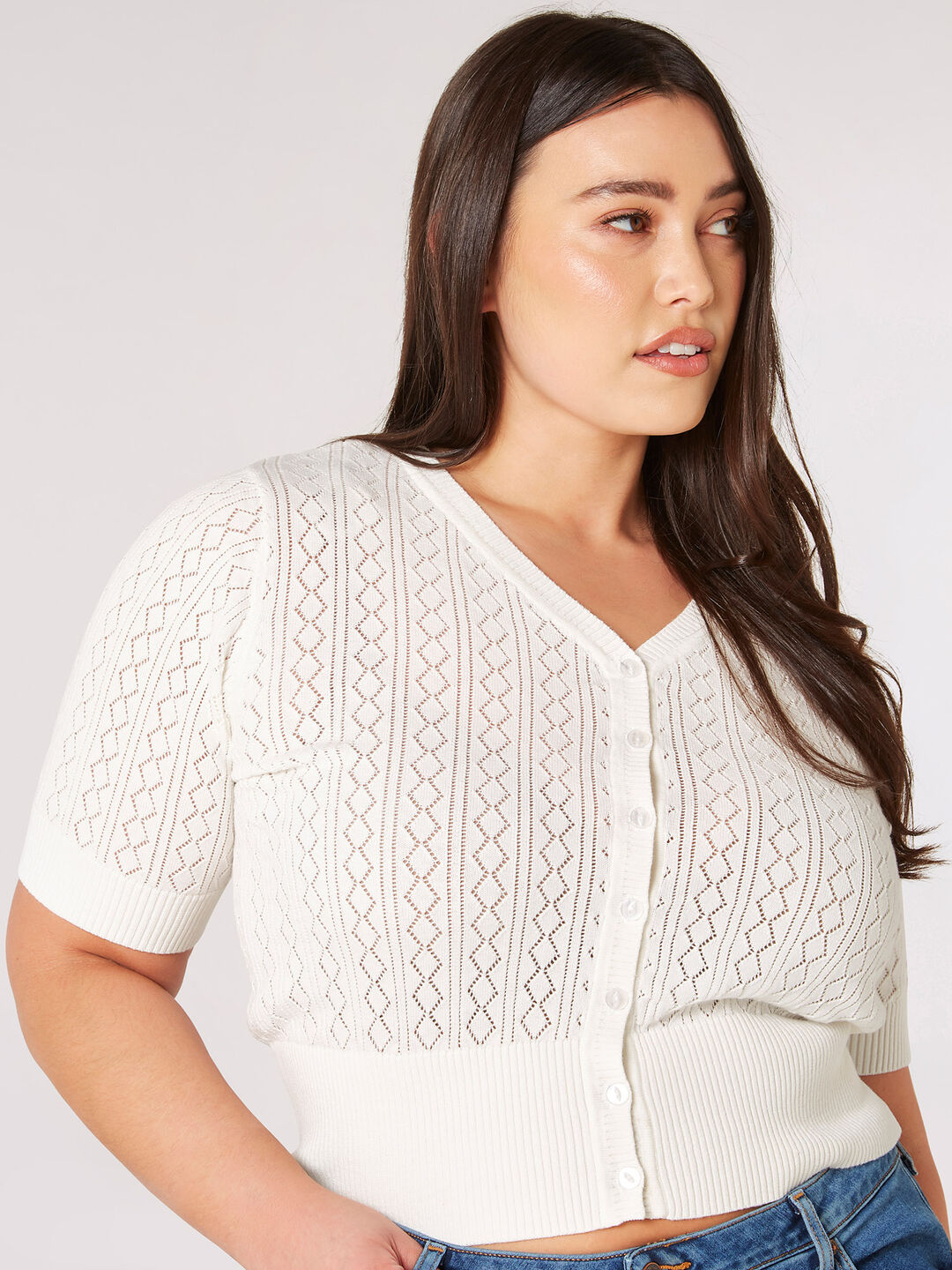 Image of Curve Pointelle Knit Cardigan