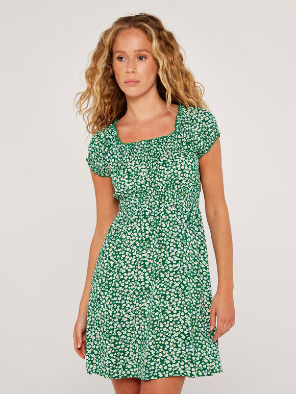 Abstract Daisy Milkmaid Dress, Green, large