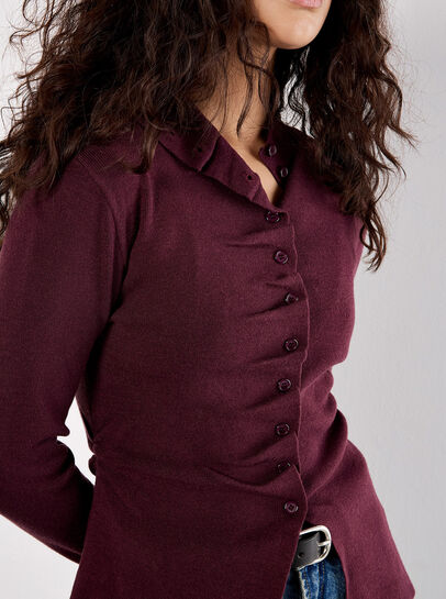 Button-Down Pleat Knit Top