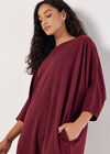 Ribbed Knit Cocoon Midi Dress, Burgundy, large