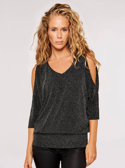 Metallic Sparkle Cold Shoulder Top