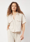Textured Cotton Boxy Shirt, Stone, large