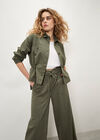Paper Bag Waist Wide Leg Trousers, Khaki, large