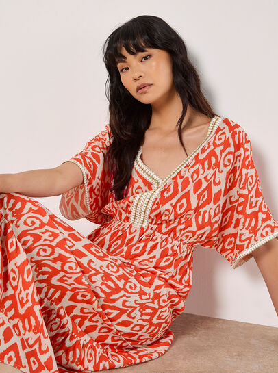 Ikat Swirl Shimmer Maxi Dress