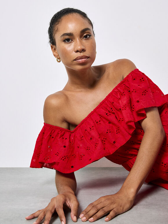 Bardot Broderie Maxi Dress, Red, large