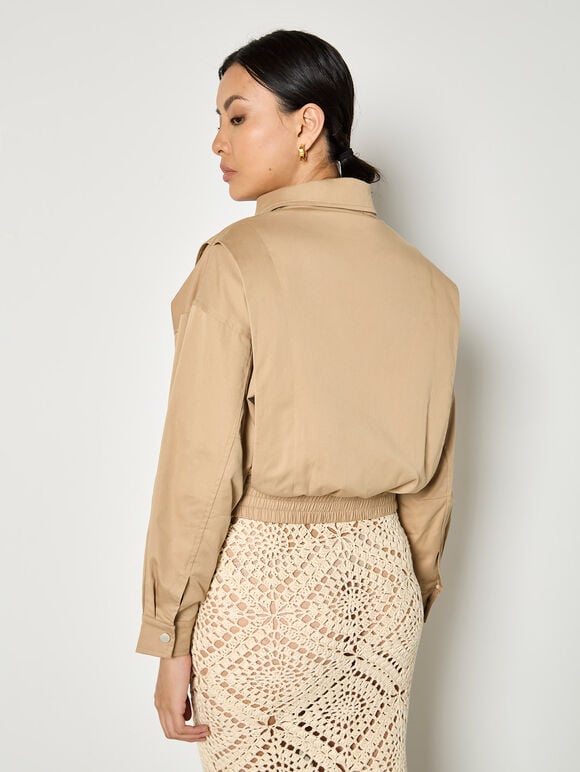 Pleat Detail Bomber Jacket, Stone, large