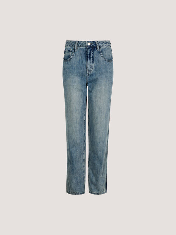 Emily Contrast Seam Straight Leg Jeans, Blue, large