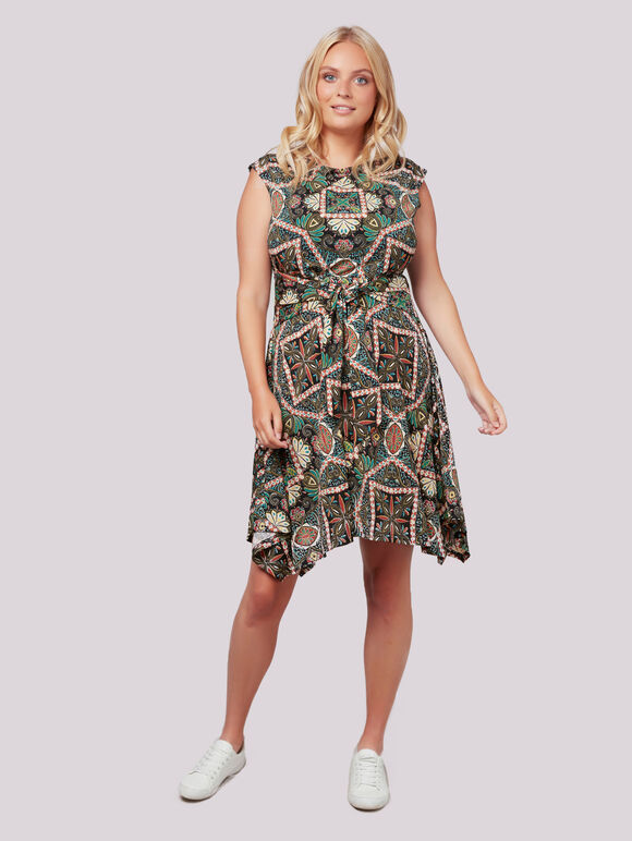 Tile Hankyhem Dress, Khaki, large