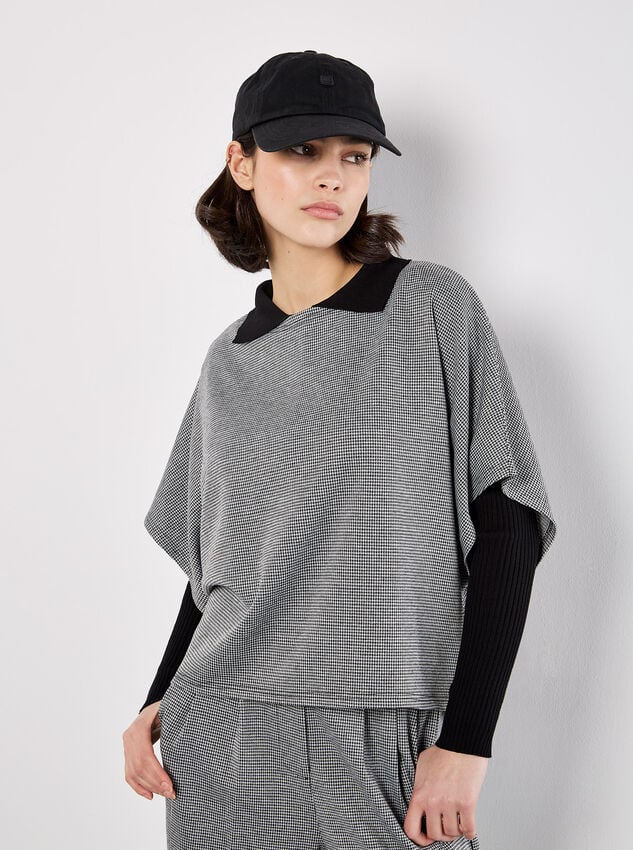 Dogtooth Batwing Cape Top, Black, large