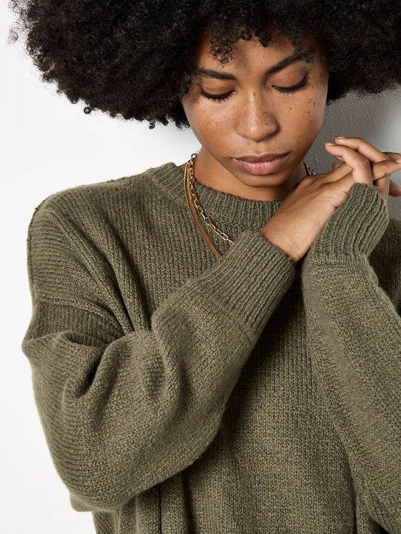Oversized Jumper Tunic, Khaki, large