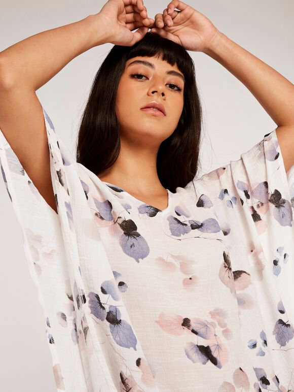Painted Leaves Top, Cream, large