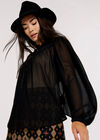 Layered V Neck  Blouse, Black, large