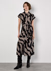 Zebra Print Shirt Midi Dress, Stone, large