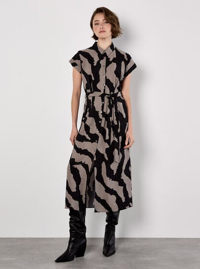 Zebra Print Shirt Midi Dress