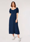 Tie Detail Milkmaid Midaxi Dress, Navy, large