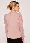 Sheer Puff Sleeve Mock Neck Top, Pink, large