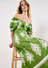 Folk Floral Print Midi Dress, Green, large