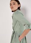 Cotton Stripe Shirt Mini Dress, Green, large