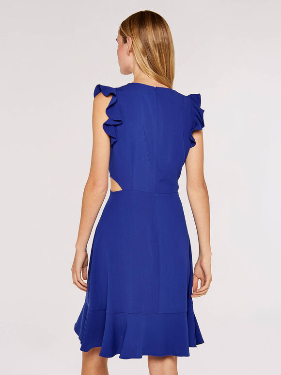 Frill Crepe Dress, Blue, large