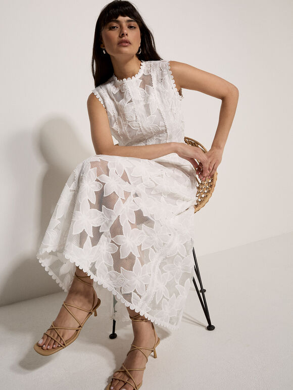 Floral Mesh Lace Crop Top, White, large