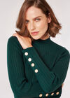 Gold Button Ribbed Jumper, Green, large