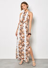 Tropical Leaf Halter Neck Maxi Dress, Cream, large