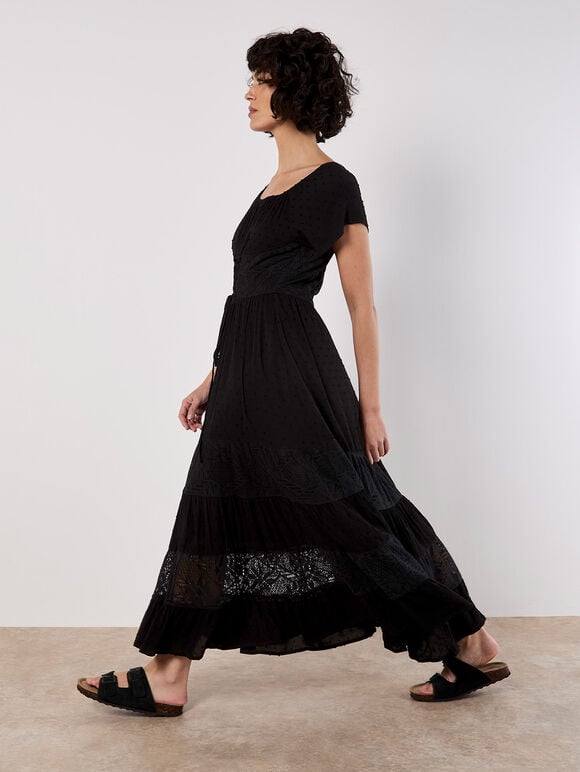 Lace Detail Corset Maxi Dress, Black, large