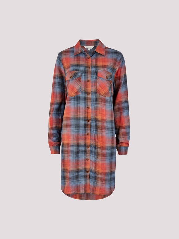 Sunset Plaid Shirt Dress, Blue, large