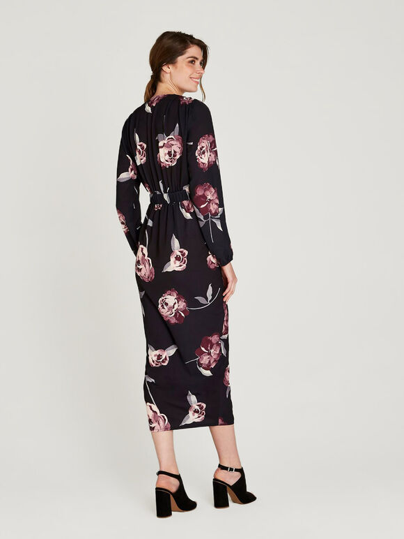 Pink Dahlia Print Zip Front Midi, Pink, large